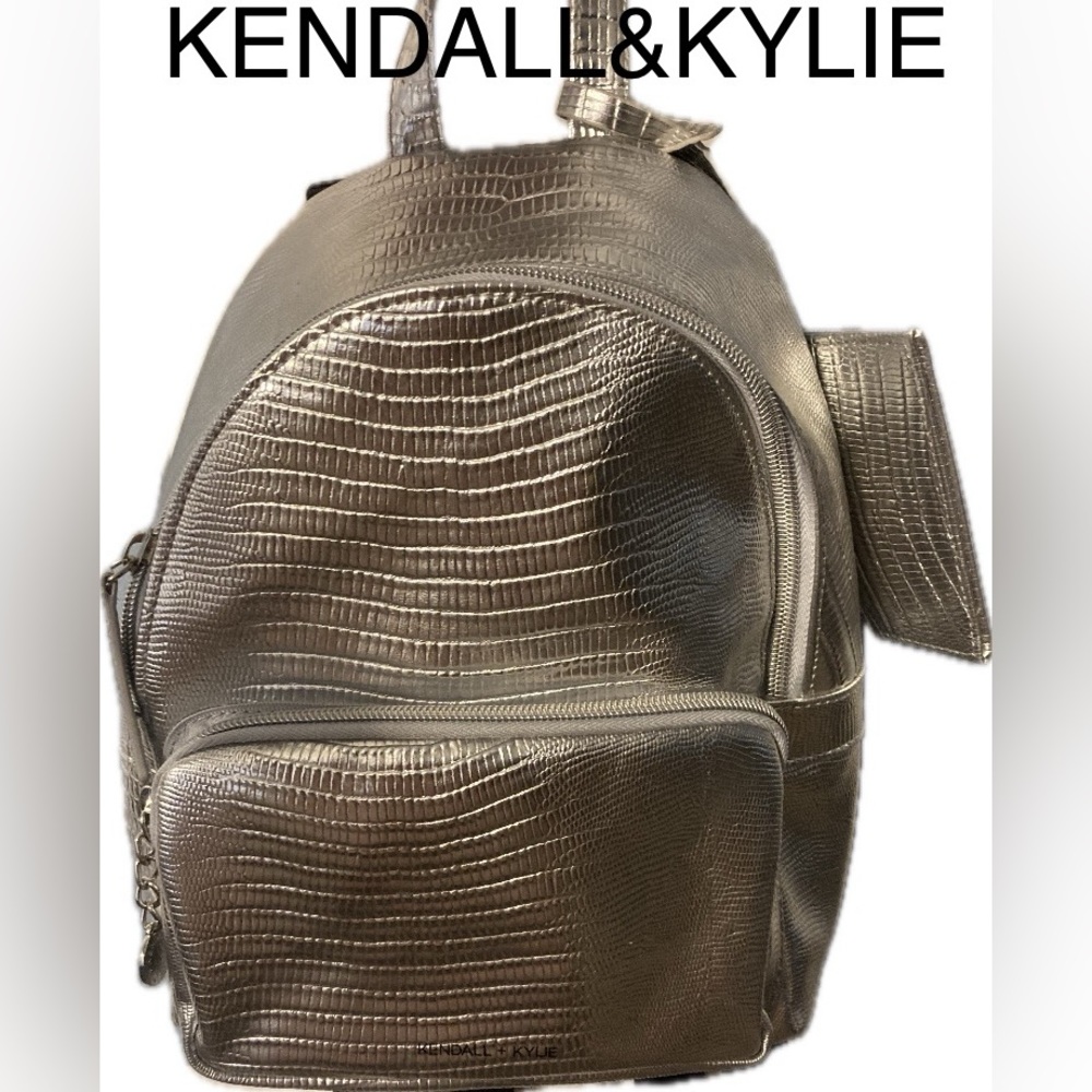 Kendall & Kylie Metallic Bronze Croc-Embossed Backpack